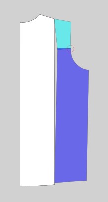 Dieses Bild zeigt Schritt 2: 2. Linie einschneiden, am Armloch nicht durchschneiden. Mit Drehpunkt im Armloch das untere rechte Rückenteil so zurückdrehen, dass die Lücke am Saum wieder geschlossen ist.