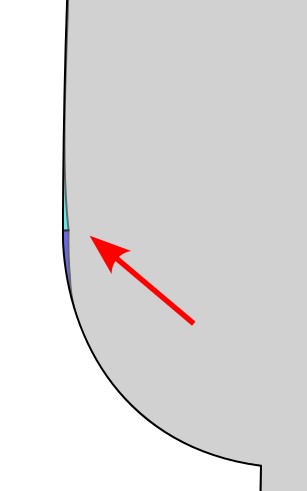 Ein roter Pfeil zeigt auf die kleine Ecke, die im Armloch entstanden ist
