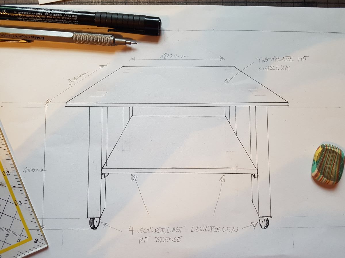 Die Entwurfszeichnung vom Tisch