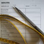 Maßkarte, Maßband und Druckbleistift