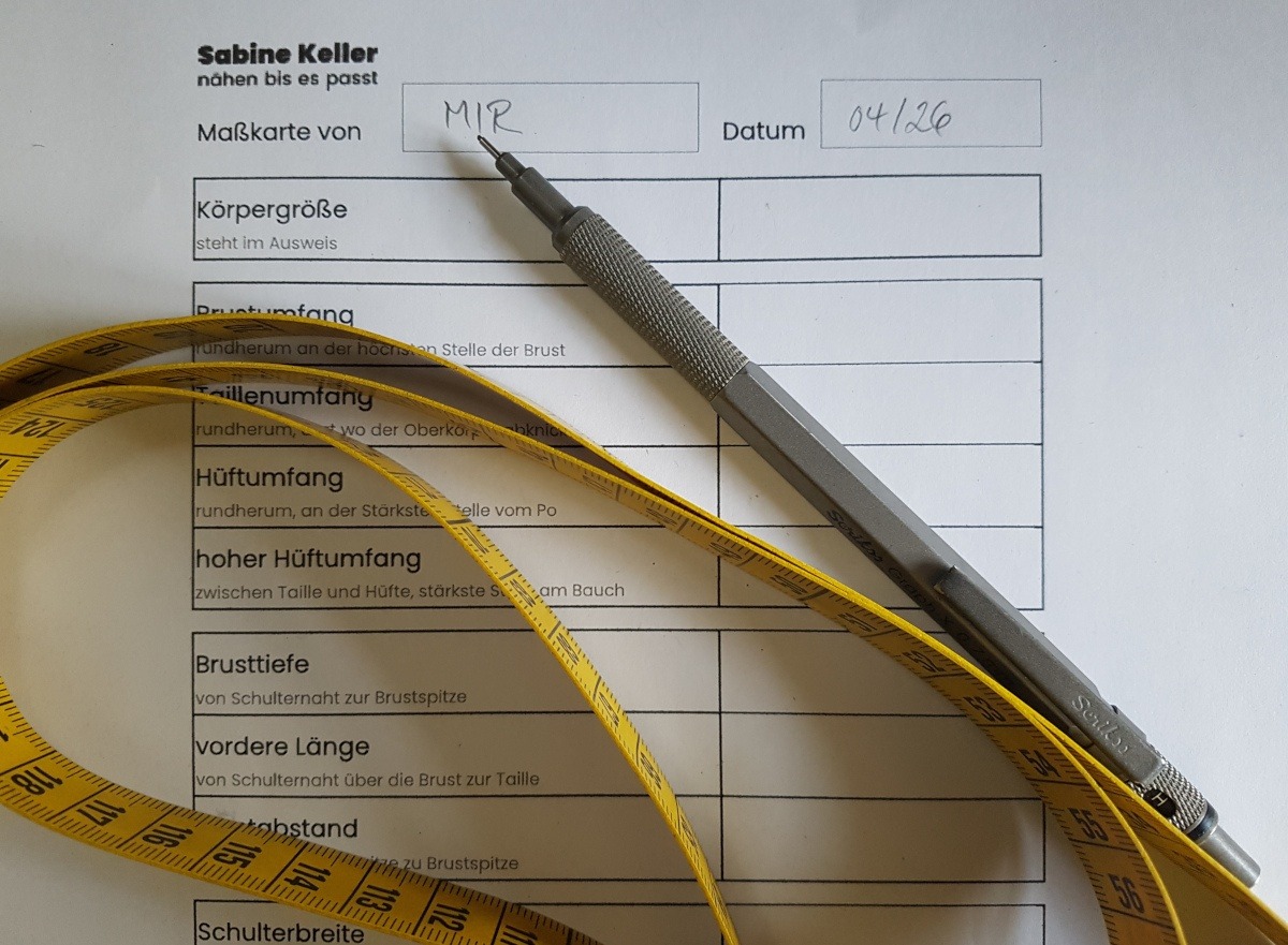 Maßkarte_Detail Maßkarte, Maßband und Druckbleistift